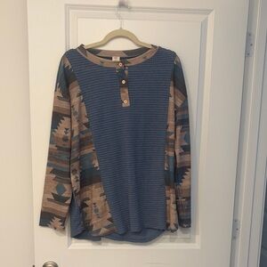 NWOT Stylish Blue and Brown Women's Top